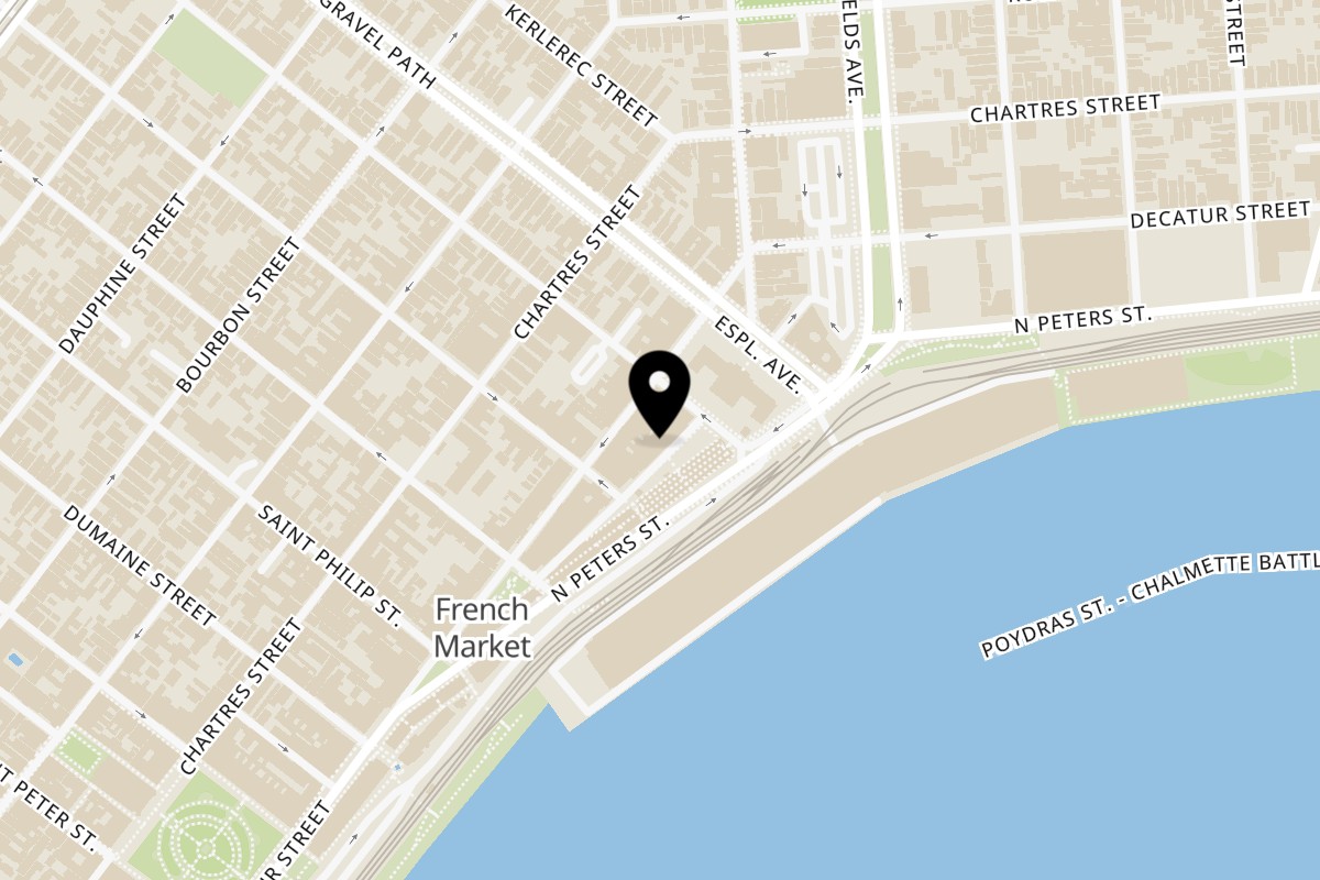 Map showing the location of El Gato Negro French Quarter - Owner on 81 French Market Pl in New Orleans